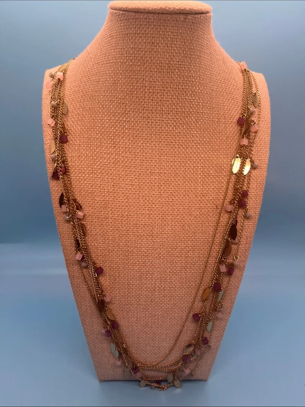 #0020. Erica Lyons Gold Multi-Strand Necklace with Pink and Purple Accents